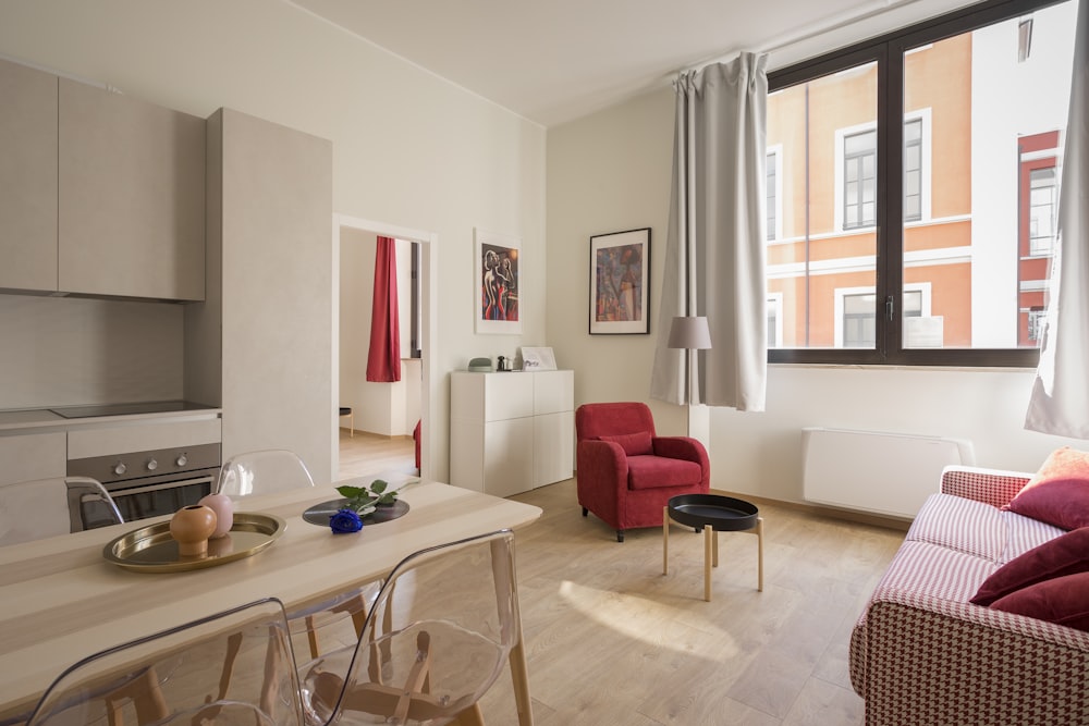 A tidy, naturally lit living room